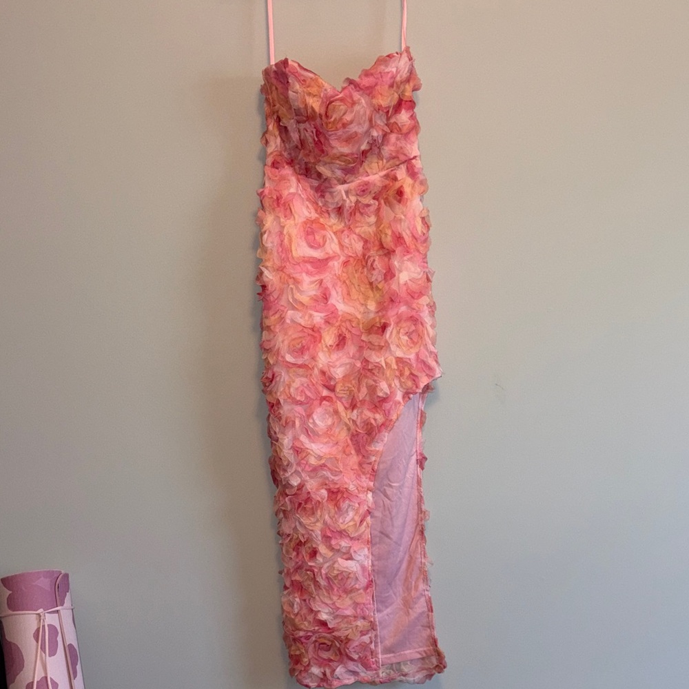 Angel Biba Soft Pink Slip Dress with Floral Texture